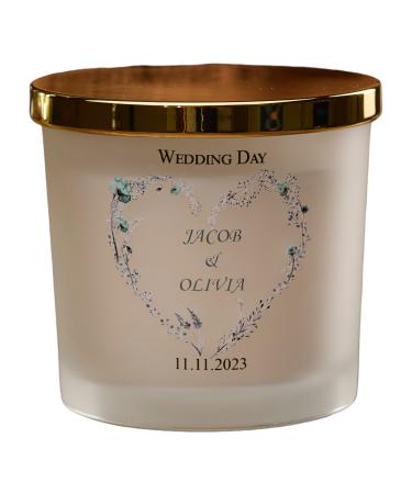 Personalised Large Double Wick Wedding Candle Gift with Dusty Blue Heart (Fresh Cotton)