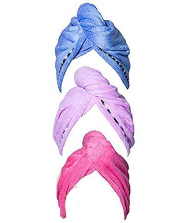 Ulalaza Microfiber Hair Towel for Women Drying Head Turban Twist Wrap with Buttons 3 Pack