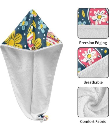 Easter Floral Eggs Hair Towel 2 Pack - Super Absorbent Quick Dry Hair Turbans for Women & Girls - Buy Online on GoSupps.com