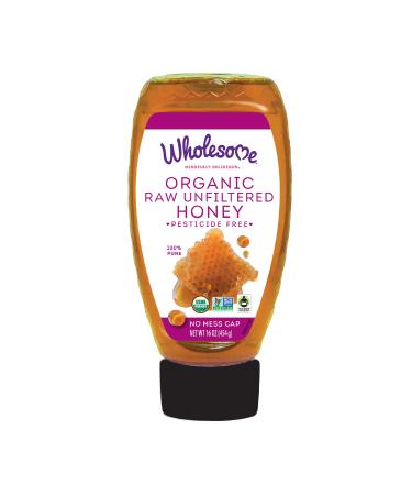 Wholesome Sweeteners Organic Raw Unfiltered Honey, Pesticide Free, Fair Trade, Non GMO & Non Glyphosate, 16 Ounce Squeeze Bottle (Pack of 1) (00280721), (Packaging May Vary) Organic Unfiltered Honey 16 Ounce (Pack of 1)