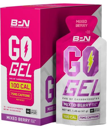 BARE PERFORMANCE NUTRITION BPN Go Gel Endurance Mixed Berry 10 Single-Serving Packs + Mixed Berry Caffeinated 10 Single-Serving Packs (20 Gels Total) | 24g Carbs + 100 Calories Vegan + Gluten Free - Buy Online on GoSupps.com