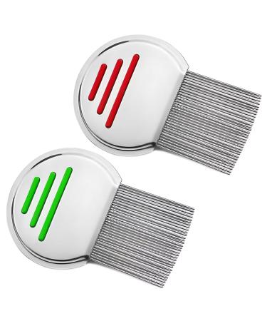 2 pieces smooth lice comb stainless steel extra fine nissen ridge reusable metal lice comb for children pets and adults head lice treatment (red and green)