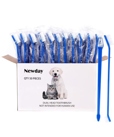 50-Pieces Double-Headed Dog/cat Pet Toothbrush - Easy Safe Dog Cat Dental Care Teeth Clean (Blue)