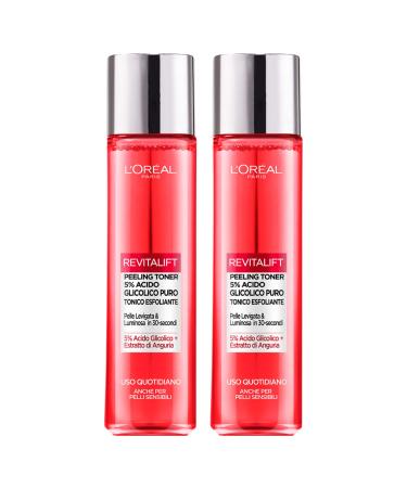 L'Oreal Paris L'Or al Paris Revitalift Peeling Toner exfoliating formula with 5% pure glycolic acid and watermelon extract for polished and radiant skin daily use for sensitive skin 2 x 180ml bottles