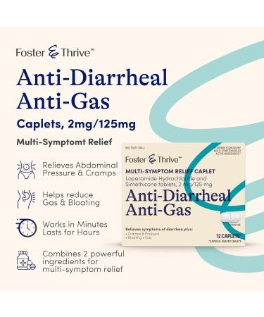 Foster & Thrive Anti-Diarrheal Anti-Gas Multi-Symptom Relief 24 Caplets with Loperamide Hydrochloride and Simethicone Treatment of Diarrhea Gas Bloating Cramps & Pressure 12 Caplets (Pack of 2) - Buy Online on GoSupps.com