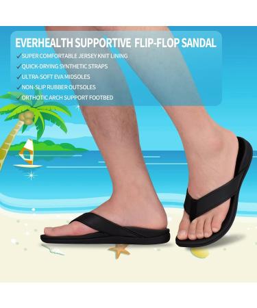 Everhealth Men's Arch Support Flip Flops - Orthotic Sandals for Comfortable Walking - Black, Size 9 - Buy Online on GoSupps.com