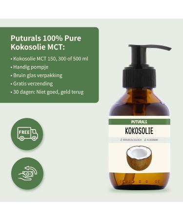 Puturals MCT oil 100 Organic 300ml Coconut oil Rich in C8 and C10 Rich in Vitamins A E K and B Glass Bottle with Pump C8 MCT Oil for skin hair and massage - Buy Online on GoSupps.com