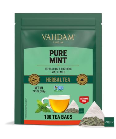 Vahdam pure mint herbal tea bag (100 tea bags) caffeine -free |100% natural ingredients - peppermint frizzy |Mint aid bag Pure Mint Tea