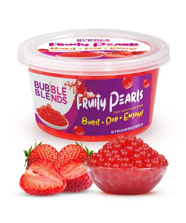 Bubble Blends Strawberry Popping Boba (1lb / 16oz) - Popping Pearls Non-Dairy, 100% Fat-Free & Gluten-Free - Real Fruit Juice - Bursting Boba Pearls for Bubble Tea and Boba Drink (4.5 Servings) 1 Pound