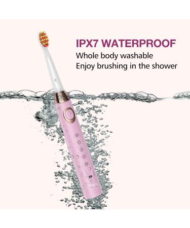 Dnsly Ultrasonic Toothbrush with 5 Modes and 8 Brush Heads - Sonic Cleaning and Whitening Toothbrush with Smart Timer and Travel Case - Rechargeable for 30 Days Use (Pink) - Buy Online on GoSupps.com
