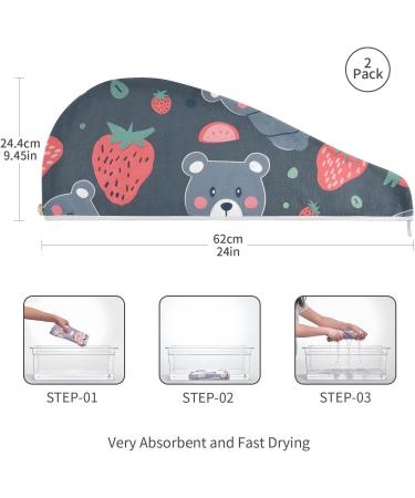 Grey Bear & Strawberry Hair Towel 2 Pack | Super Absorbent Quick Dry Hair Turbans for Women & Girls - Buy Online on GoSupps.com