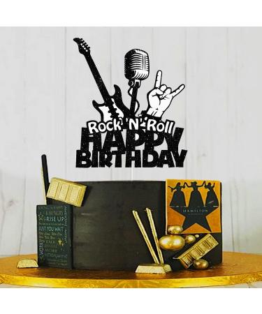 rock 'n' roll Cake Topper - 80s Themed Party Happy Birthday Cake Decor Rock and Roll Themed party supplies - Buy Online on GoSupps.com