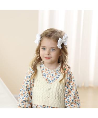 2 PCS White 4 Inch Satin Bow Set for Little Girls - Perfect Hair Accessory - Buy Online on GoSupps.com
