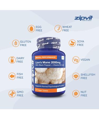 Lion's Mane Mushroom Extract 2000mg - 120 Vegan Tablets with Black Pepper, Vitamins B1 & B5 | Supports Psychological Function & Mental Performance, Reduces Fatigue - Buy Online on GoSupps.com