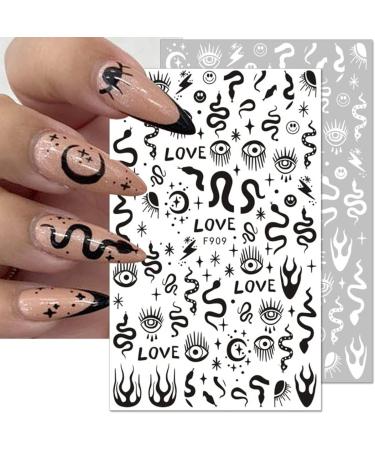 10 Sheets Gothic Nail Stickers 3D Self-Adhesive | Black White Rose Flower Eye Fishbone Star Moon Design | Nail Art Decorations for Women | Acrylic Nail Supplies W7 - Buy Online on GoSupps.com