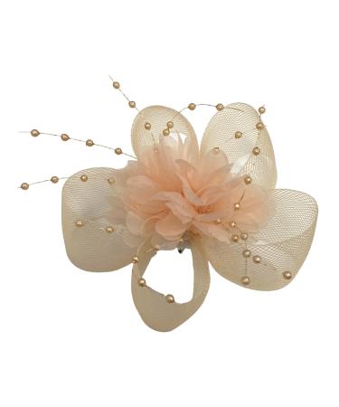 Ladies Beaded Flower Fascinator Clip Weddings Races Royal Ascot Hair Clip (Peach)