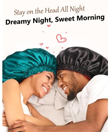 Mikimini Satin-Haube 2 Pack - Adjustable Double-Layer Sleep Silk Hood for Curly Hair & Braids (XL Black/Red) - Non-Slip Design for Men & Women - Buy Online on GoSupps.com