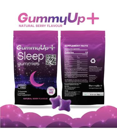 5 Servings of Sugar-Free Sleep Gummies | High Strength 100mg Natural Melatonin from Griffonia Extract | Vegan & Gluten-Free | Chewable Berry Flavour | Gummy up - Buy Online on GoSupps.com