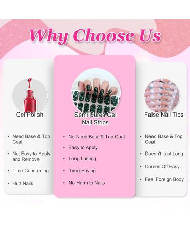 Ceboic 22-Piece Half-Hardened UV Gel Nail Stickers - Black & Green Sequin Full Wraps Self-Adhesive Salon Quality for Women & Girls - Buy Online on GoSupps.com