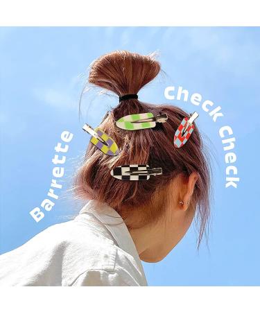 Magicsky 10PCS No Bend Hair Clips - Acrylic Resin Flat Styling Clip for Women - Checkerboard Checker White Black - Buy Online on GoSupps.com