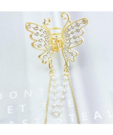 Gold Butterfly Pearl Hair Claw Clips Set - Rhinestone Tassel Metal Hair Clamps for Women and Girls - Buy Online on GoSupps.com