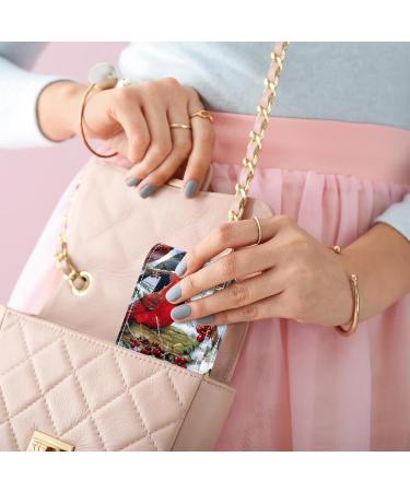 Leather Lipstick Case Organizer with Mirror - Mini Lipstick Holder Bag | Winter Red Bird Design - Buy Online on GoSupps.com