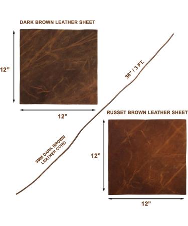 Genuine Full Grain Buffalo Leather Sheets for Earrings, Wallets & Crafts - Dark Brown & Russet Brown - 12x12 (2 Sheets + Cord) by MOONSTER - Buy Online on GoSupps.com