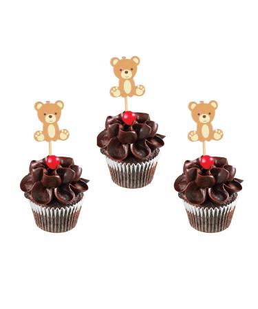 Leadigol 40PCS Bear Cupcake Toppers Bear Cake Toppers Birthday Party Decoration Bear Theme Cupcake Toppers for Wedding Birthday Party Supplies