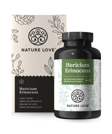 Nature Love Hericium erinaceus - 180 capsules - high -dosed with 1500mg 30: 1 extract per daily dose - 30% polysaccharides and 5% beta -glucane - Lions mane mushroom - vegan and laboratory test - Buy Online on GoSupps.com