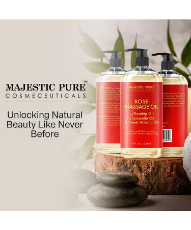 MAJESTIC PURE Rose Massage Oil - Hydrating, Calming & Relaxing Body Oil - Therapeutic Grade, Made in USA - 8 fl oz - Buy Online on GoSupps.com