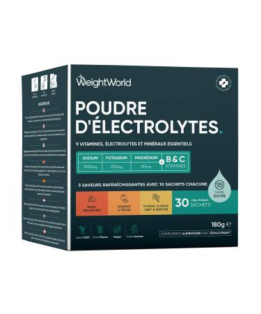 Electrolyte Poudre Vegan Electrolyte sans Sucre avec Vitamine C B1 B3 B5 B9 B12 Magnesium Potassium Sodium 3 Saveurs : Baies Citron Vert & Menthe Orange & P che Sachets Alternative Pastilles