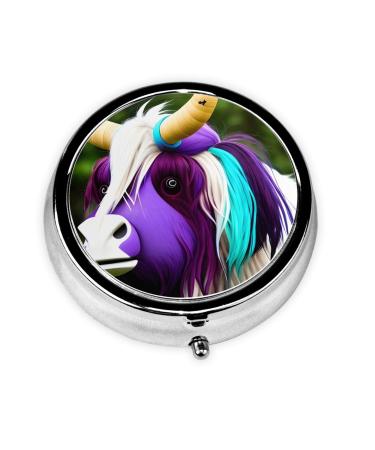 Colorful Cow'S Headround Pill Box 3 Compartment Round Pill Box Organizer Portable Travel Pill Box for Traveling. Black