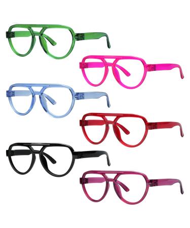 Eyekepper Pilot Reading Glasses Metalless Screwless Spring Hinges 6 Pack Oversized Readers Double Hinges +1.25 6 Pack Mix Color 1.25 x