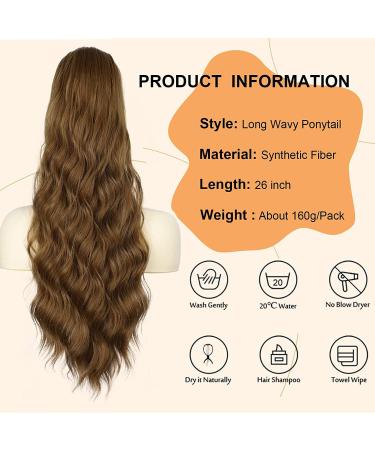 YEESHEDO Brown Long Wavy Ponytail Hair Extension - 26 Dirty Blonde Synthetic Clip-in Hairpiece for Women - Buy Online on GoSupps.com