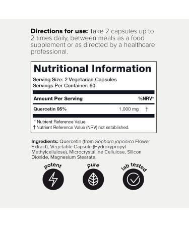 Highly Purified Ultra Quercetin Capsules - 1000mg - 120 Capsules | 95%+ Bioavailable Supplement - Buy Online on GoSupps.com