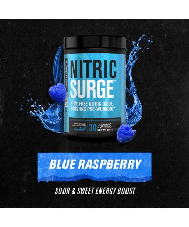 Jacked Factory Nitric Surge Stim Free Pre Workout Powder - Caffeine Free (Blue Raspberry Cherry Kiwi 30 Servings) - Buy Online on GoSupps.com
