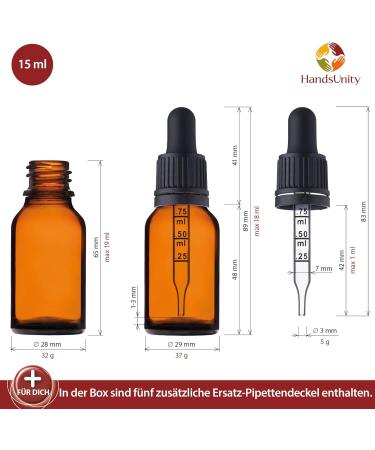 Handsunity 15ml Amber Glass Pipette Bottles - 156 Pack with Black Caps & Accessories | Perfect for Pharmacy & Essential Oils - Buy Online on GoSupps.com