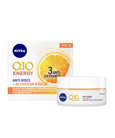NIVEA Q10 Plus C Anti-Wrinkle + Energy Day Cream SPF 15 (1x 50 ml) anti-aging cream enriched with Q10 & Vitamin C moisturizing cream women's face care