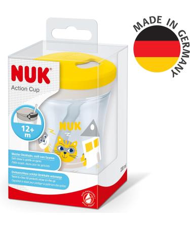 NUK Action Cup Toddler Cup | Twist Close Straw | Leak-Proof & Washable | BPA-Free | Yellow Cat 3 Piece Set - Buy Online on GoSupps.com