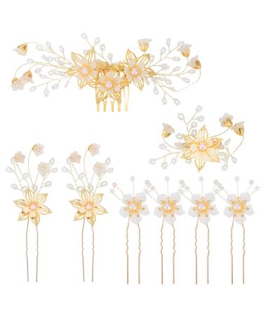 Bridal Wedding Hair Pins Flower Hairpieces Rhinestone Hair Accessories Pearl Hair Comb Hair Clips for Bride Bridesmaid 8 Pieces