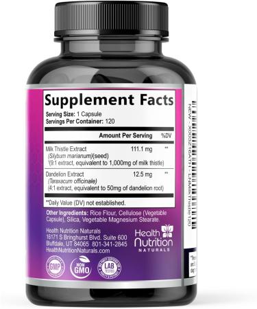 Milk Thistle Supplement - 9:1 Strength Liver Health Support with Dandelion Root & Silymarin Marianum Liver Cleanse Detox & Repair 1000mg Equivalent - Nature's Milk Thistle Extract - 120 Capsules 120 Count (Pack of 1) - Buy Online on GoSupps.com