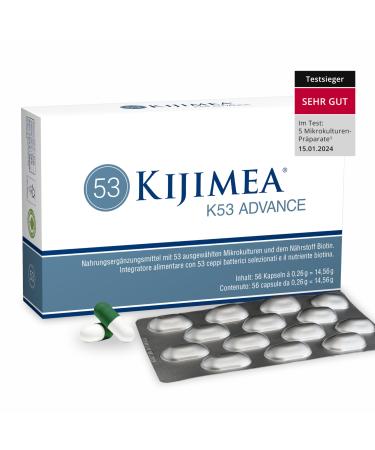 Kijimea K53 Advance - intestinal bacteria capsules high dose |53 Selected microculture tribes from the intestinal flora |With Biotin | 500 billion KBE p Pack |Lactose -free |Gluten -free - 56 capsules 1 piece (56 pack)