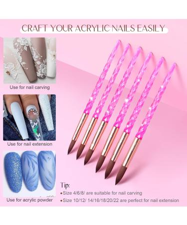 Saviland Acrylic Nail Brush Set - 10-Piece Professional Acrylic Nail Brushes for Nail Extension & Application - Pink Crystal Texture (Size 4-22) - Buy Online on GoSupps.com