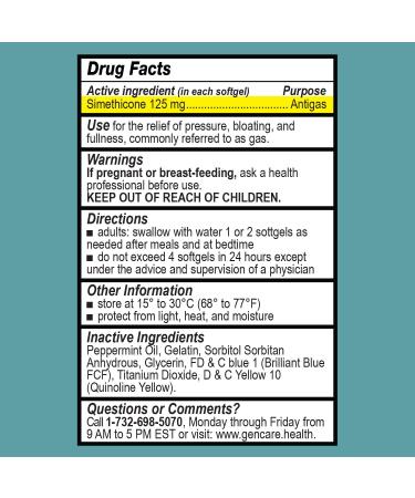 GenCare Extra Strength Gas Relief - Simethicone 125mg (180 Softgels) | Maximum Strength Anti-Gas Pills for Bloating Pressure & Discomfort | Compare to Gas-X - Buy Online on GoSupps.com