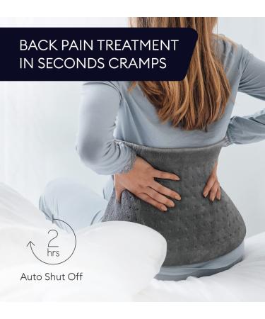 GENIANI XL Electric Heating Pad for Back Pain Relief - 12x24 inch - Moist & Dry Therapy - Auto Shut Off - Tabby Gray - Buy Online on GoSupps.com