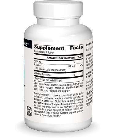 Source Naturals N-Acetyl Cysteine 1000mg - Antioxidant Respiratory Health Support - 60 Tablets - Buy Online on GoSupps.com