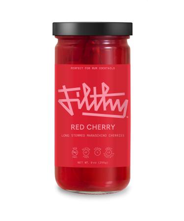 Filthy Red Maraschino Cherries - Premium Cocktail Cherry Garnish - Non-GMO, Vegan & Gluten Free - 9oz Jar, 15 Long Stemmed Cherries