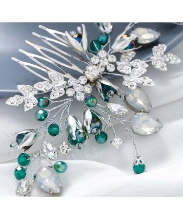 Yean Silver Opal Crystal Bride Wedding Hair Comb - Floral Hair Accessories for Women - Buy Online on GoSupps.com