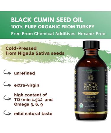 Mother Nature Organics Black Seed Oil - Organic Cold-Pressed Nigella Sativa for Immunity, Digestion & Joint Health - Non-GMO Blackseed Oil with High Thymoquinon - 8 oz - Buy Online on GoSupps.com