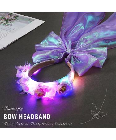 Vakkery Light Up Headband LED Glowing Flower Crown Headbands Bridal Hair Bow Veil Bachelorette Party Decoration Headpiece Wedding Festival Hair Accessories for Women and Girls - Buy Online on GoSupps.com